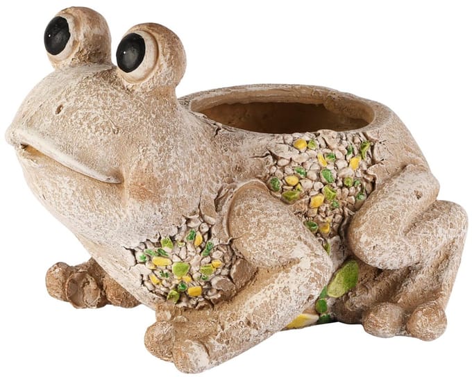 Dekoratief | Bloempot kikker, bruin/grijs, magnesium, 33x28x23cm | A260543