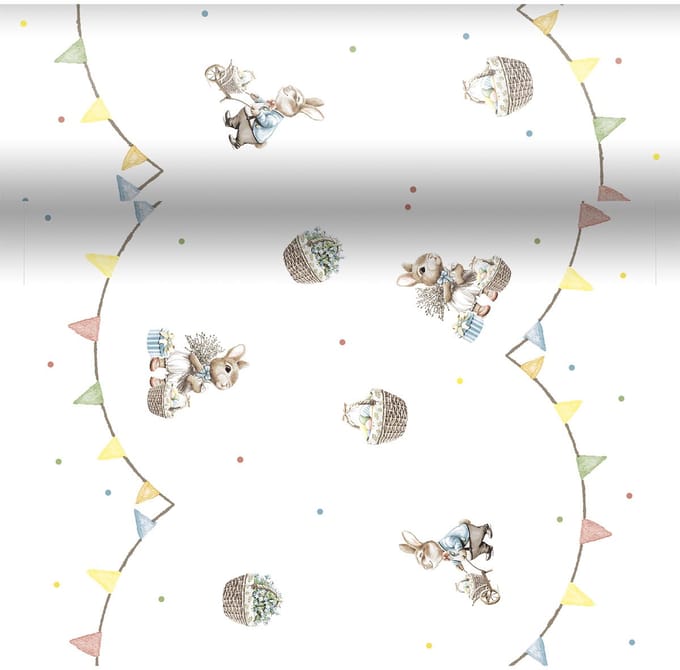 Duni tafeldecoratie Bunny Joy 3-in-1 tafelrol 40x480cm voor Pasen.