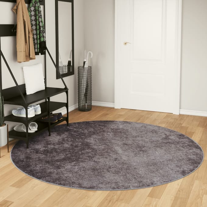 vidaXL - Vloerkleed - wasbaar - Ø - 200 - cm - grijs