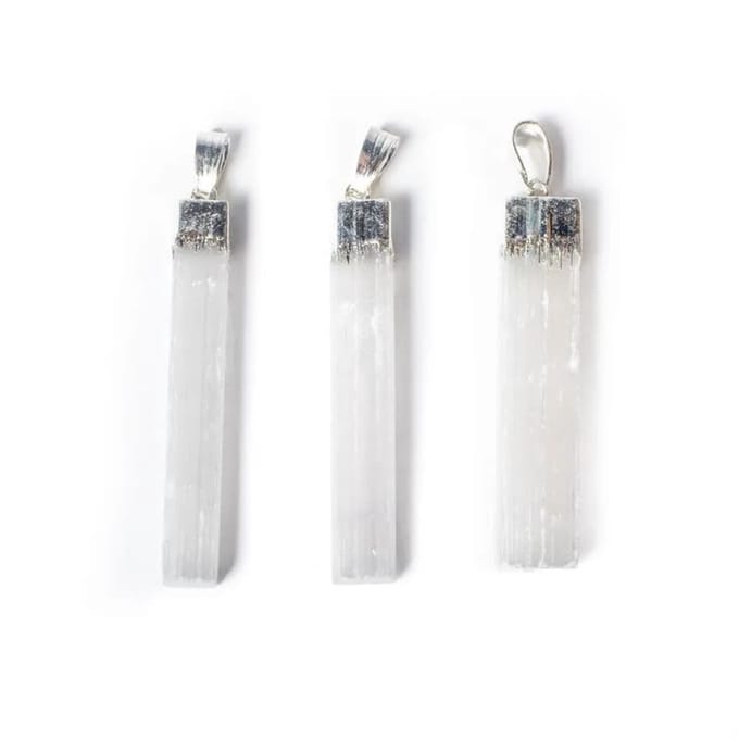 Witte seleniet punt edelsteenhanger -- ±6cm