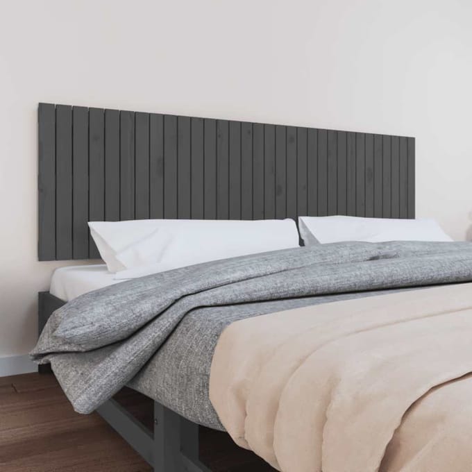 vidaXL - Wandhoofdbord - 204x3x60 - cm - massief - grenenhout - grijs