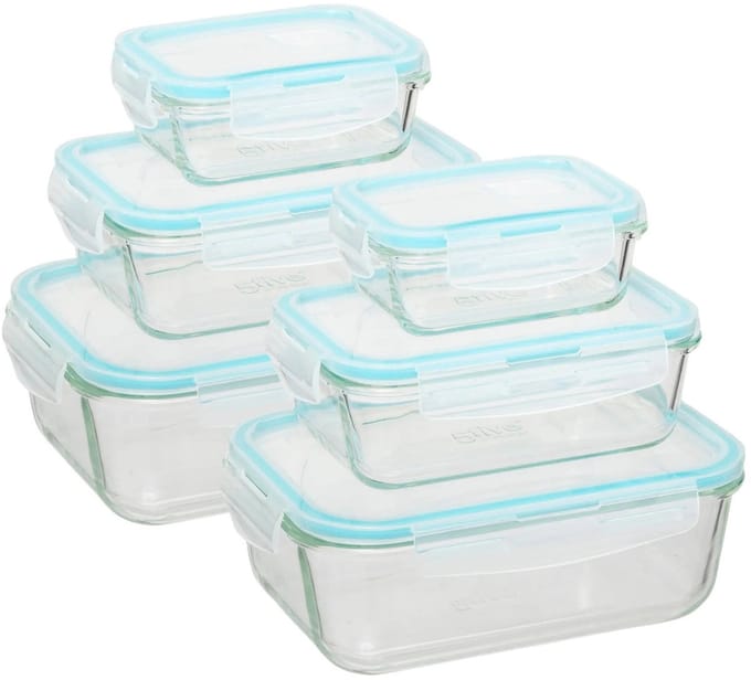 5Five Vershoudbakjes met deksel - glas - set 6x stuks - 330/800/1730 ml - luchtdicht - met clips