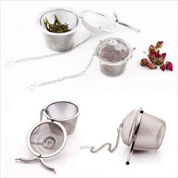 Roestvrijstalen kogelthee kruidenzeef infuser gaasfilter losse bladeren 4 maten 11cm white