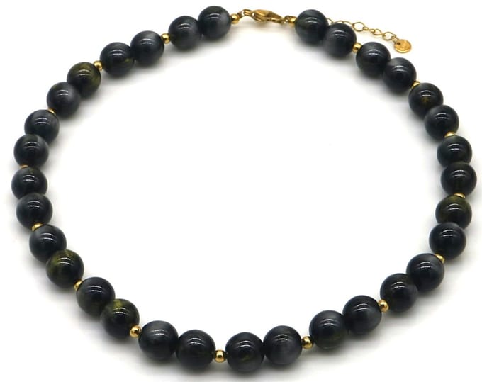 Ketting met acryl kralen - RVS - zwart - 40-45 cm