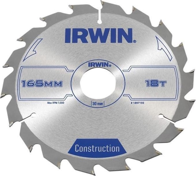 Irwin Cirkelzaagblad voor Hout | Construction | Ø 165mm Asgat 30mm 18T - 1897193