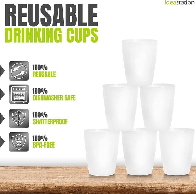 NEO plastic bekers 30 x 250 ml - transparant - party cups - camping drinkbekers