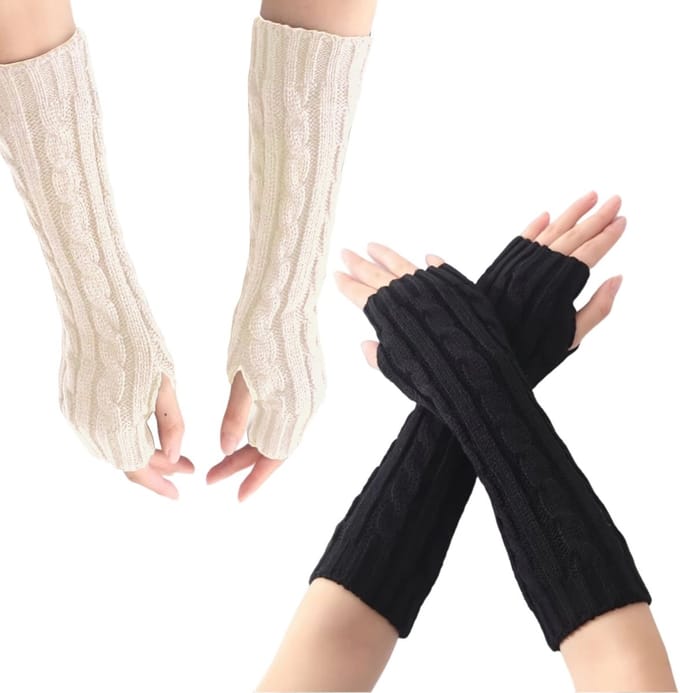 Dailygoods - 2 Paar Lange Vingerloze Winterhandschoenen voor Dames
