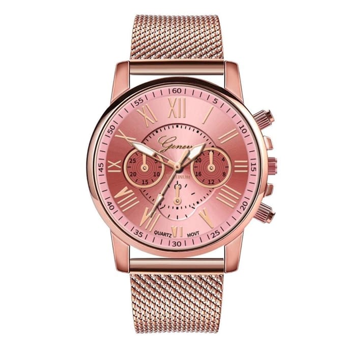 Fako - Horloge - Geneva - Roman - Mesh Look Rosé - 40mm - Roze