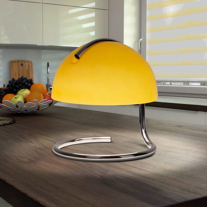 Näve Burano tafellamp, geel, hoogte 25 cm, glas/metaal, E27