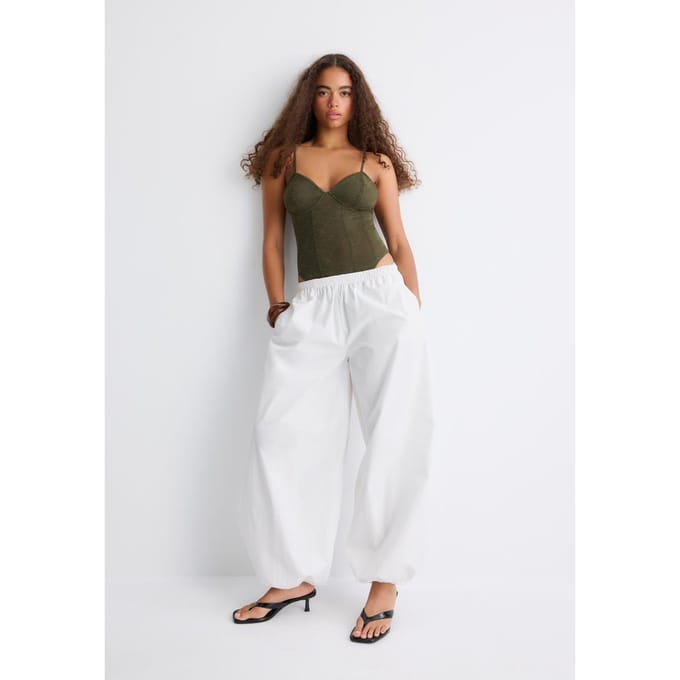 Stradivarius Kanten body met bandjes  Olijfgroen S