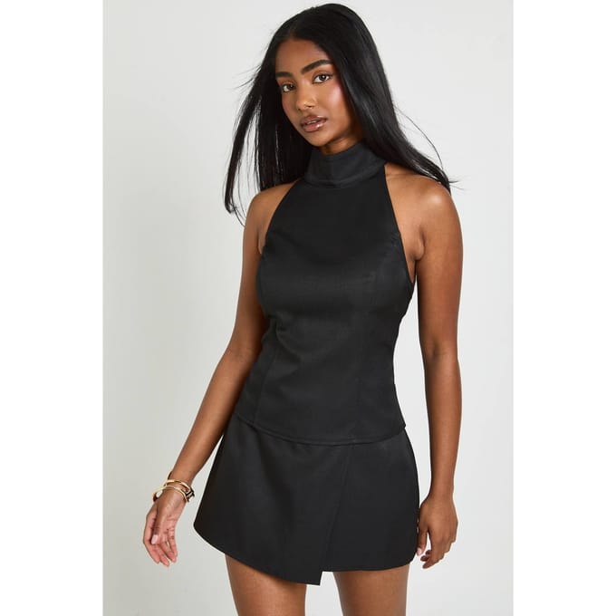 boohoo Dames Crêpe Wikkel Mini Rokbroek | Black | Maat: 10