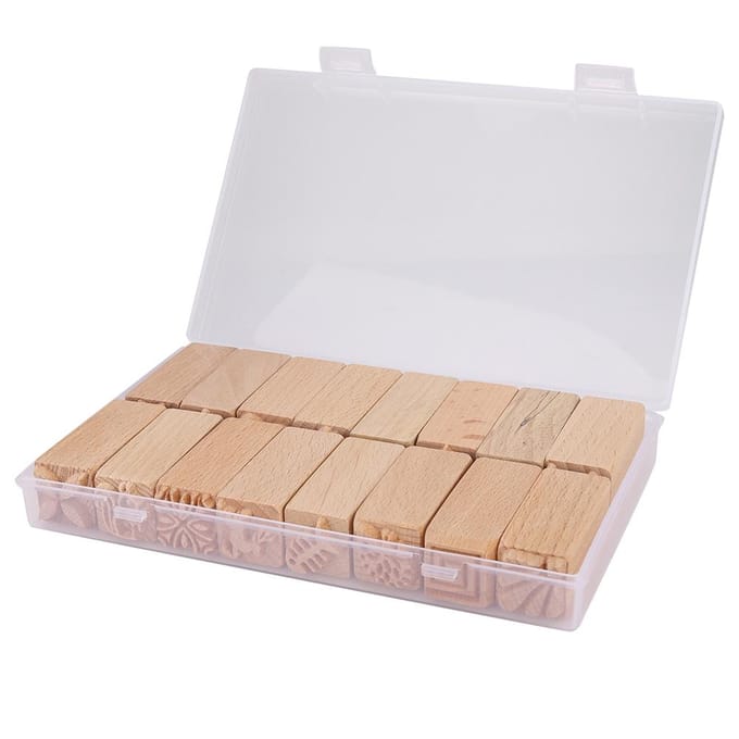 16 Stuks Handgesneden Stempels Beukenhout DIY Klei Aardewerk Drukvormen Gereedschap Knutselaccessoires white