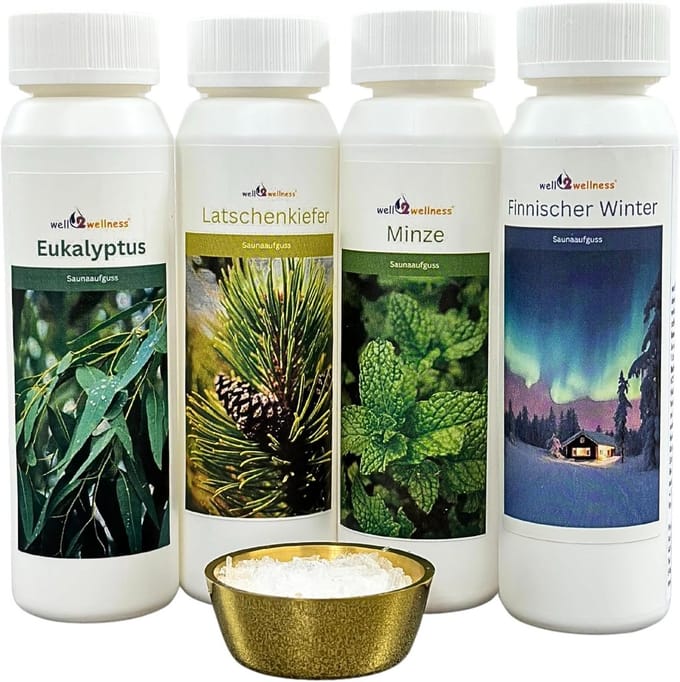 Sauna-opgietset 4 x 125 ml met Eucalyptus, Latschenper, Munt en Finse Winter