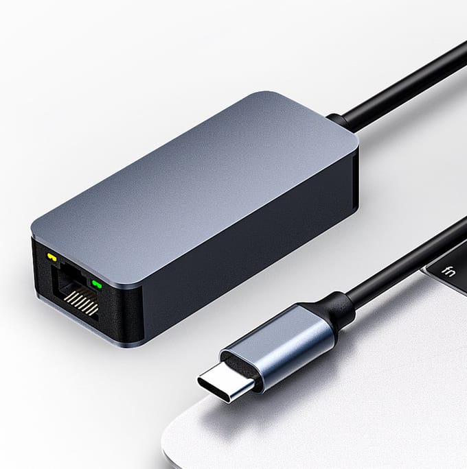 NÖRDIC USBC-LAN USB-C naar RJ45 adapter - 2,5Gbps - Thunderbolt 3 en 4 - Aluminium behuizing - Space Gray