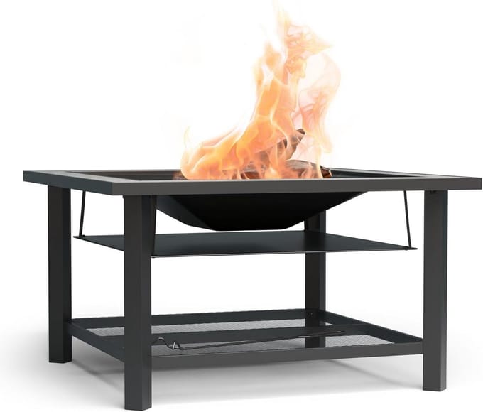 3-in-1 Vuurkorf, BBQ en Tuinbarbecue Tafel met Terrazzo Top
