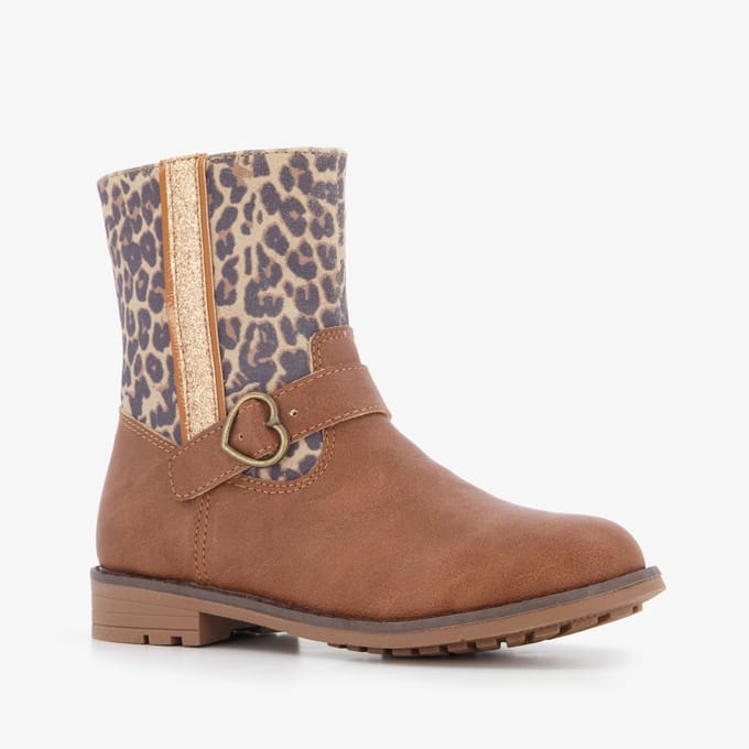 Blue Box meisjes enkellaarsjes met luipaardprint cognac - Maat 27