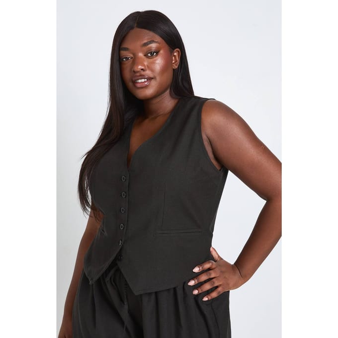 boohoo Dames Plus Linnen-look Gilet | Zwart | Maat: 56