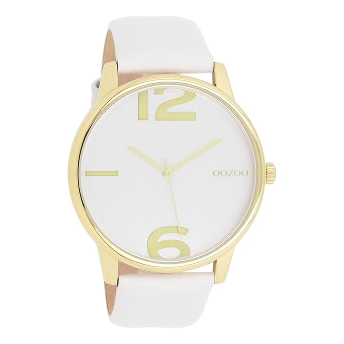 OOZOO Timepieces - Goudkleurige horloge met steengrijze leren band - C10370