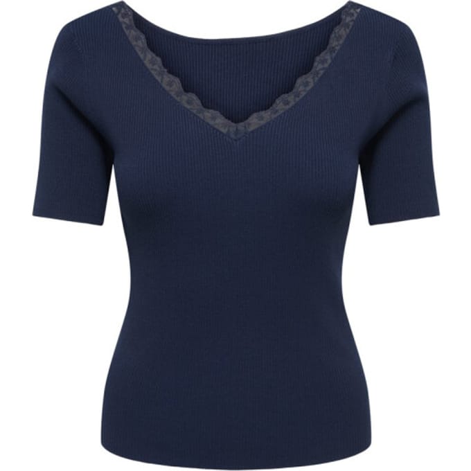 Jacqueline de Yong Trui Jdynanna S/s Revers Lace Pullover K 15376557 Black Iris Dames Maat - S