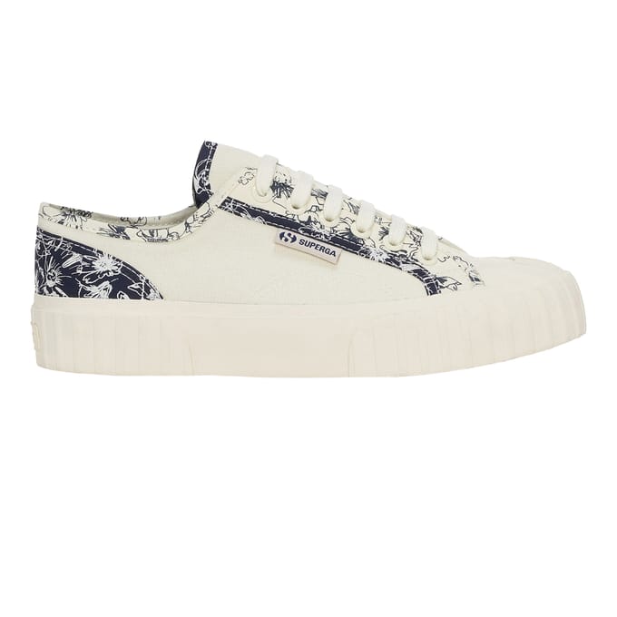 Superga Dames/Dames 2630 Stripe Sketched Flowers Trainers (Beige Natuurlijk/Navy)