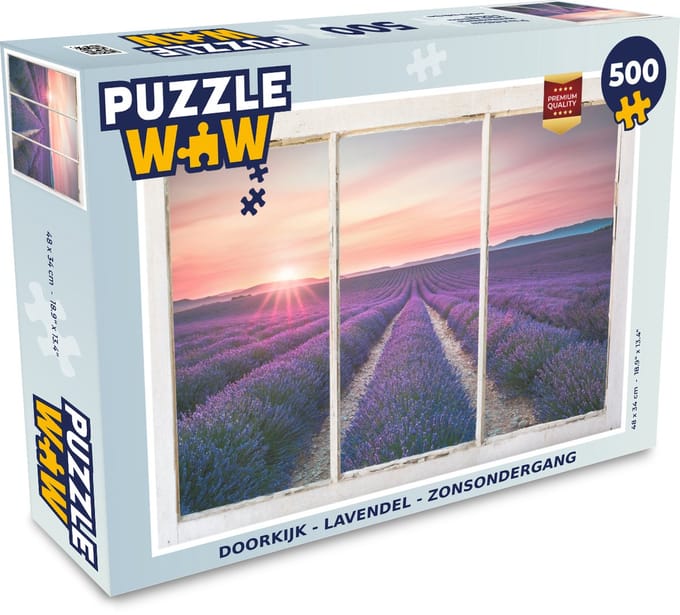 Puzzel Doorkijk - Lavendel - Zonsondergang - Legpuzzel - Puzzel 500 stukjes