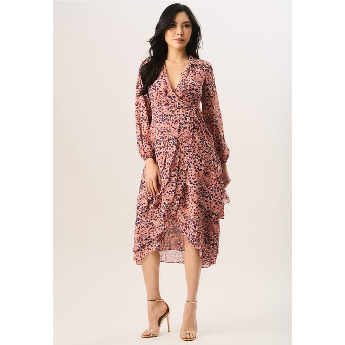 Multi Animal Ruffle Laag Wikkeljurk