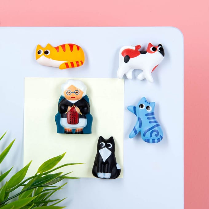 Kikkerland Kattenvrouwtje magneten (set van 5)