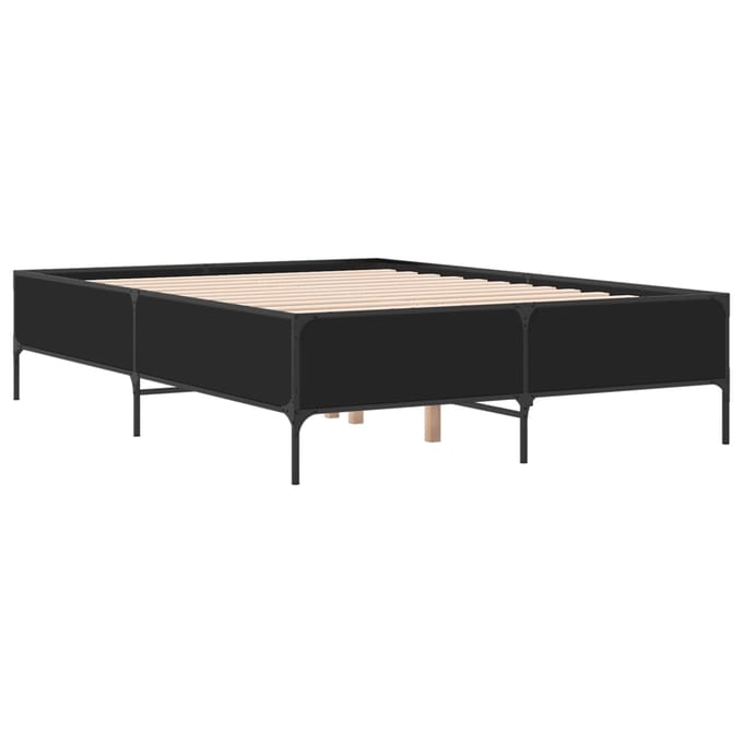 vidaXL - Bedframe - bewerkt - hout - metaal - zwart - 150x200 - cm