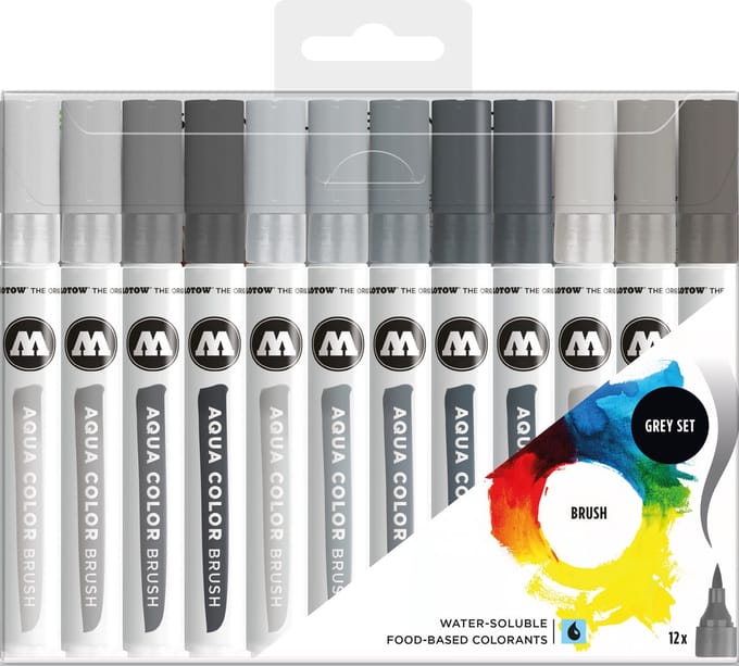 Molotow Aqua Color Brush Marker Grey Set