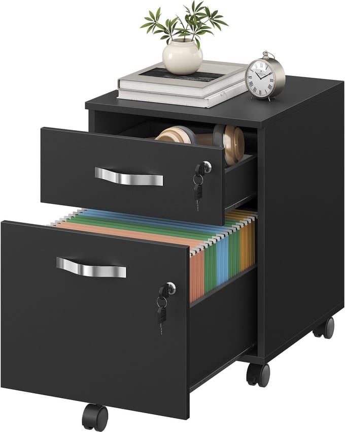 VASAGLE - Archiefkast - Rollcontainer met Slot - Archiefkast met 2 Lades - 5 Wielen