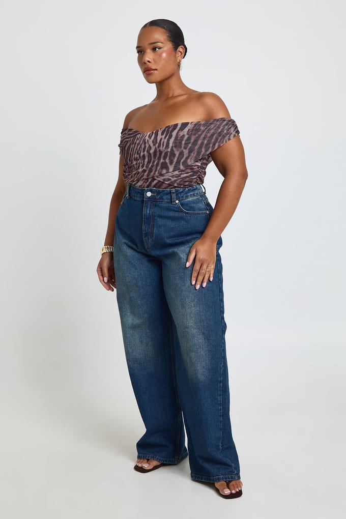 boohoo Dames Plus Luipaard Twist Bardot Body | Luipaardprint | Maat: 48