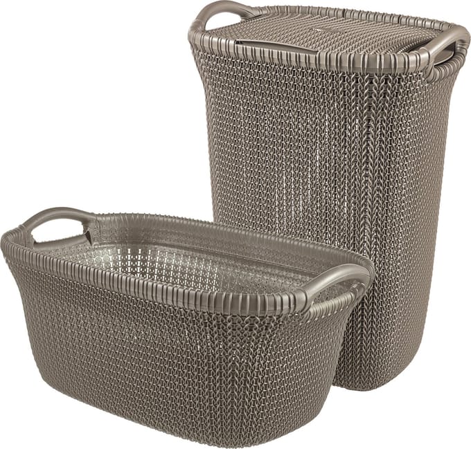 Curver Knit Wasmand met deksel 57L + Wasmand 40L - Bruin