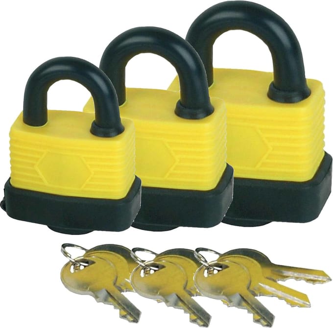 Hangslot met 3 sleutels - set van 3 - 40/50 mm - messing - waterdicht - kofferslot