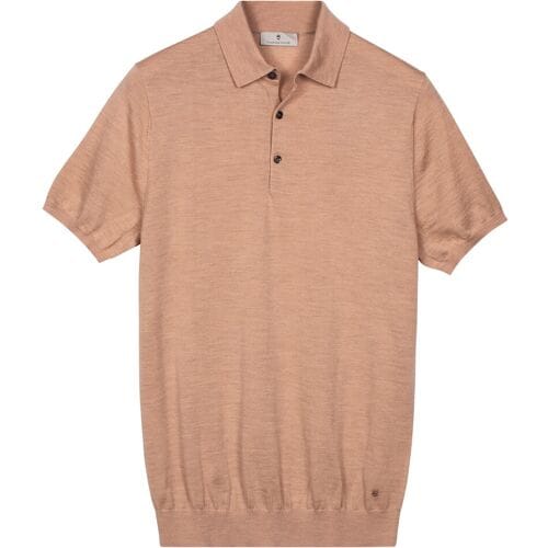 Thomas Maine Polo Pullover Fine Merino Single Knit Soft Peach / male