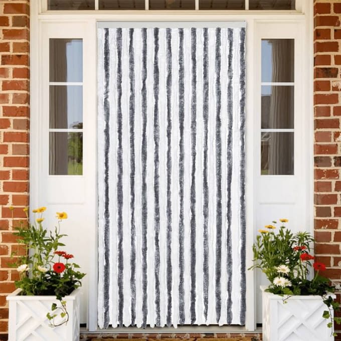 vidaXL - Vliegengordijn - 100x230 - cm - chenille - grijs - en - wit