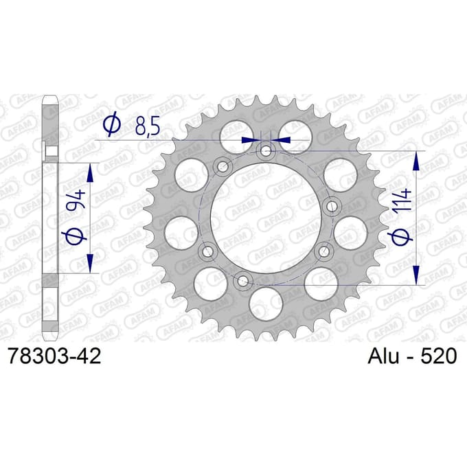 Aluminium tandwiel achter Afam 520 42 dents