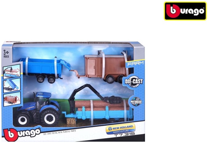 Bburago New Holland T7.315 - Modelauto - Schaal 10 CM - Blauw