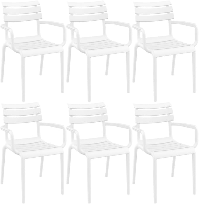 CLP Paris Set van 4 tuinstoelen - armleuningen - stapelbaar - kunststof - wit