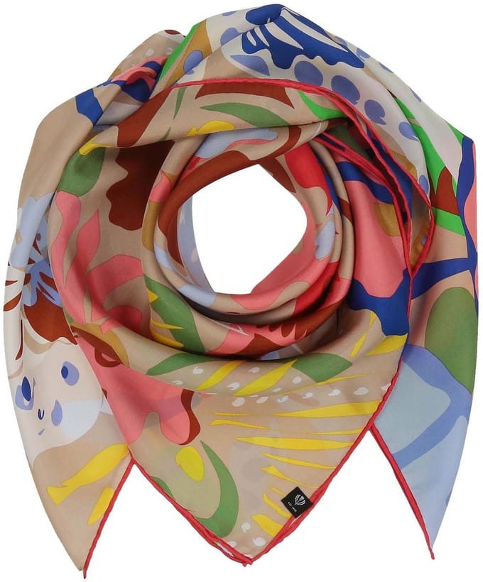 FRAAS sjaal Silk Stole With Floral Print Camel veelkleurig