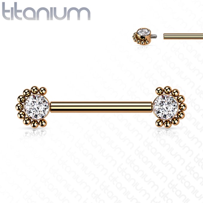 Tepelpiercing titanium Beaded Edge 1.6x14 - rose - LMPiercings