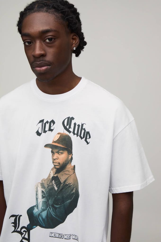 Oversized T-shirt Met Ice Cube Licentie Print | White | Size Medium