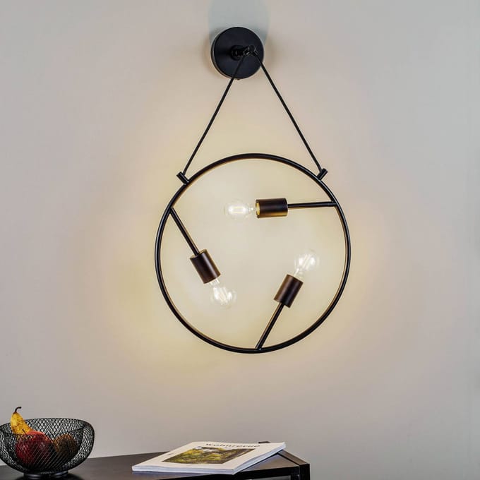Lucande - Wandlamp design - 3lichts - Staal - H: 65.5 cm - E27 - zwart