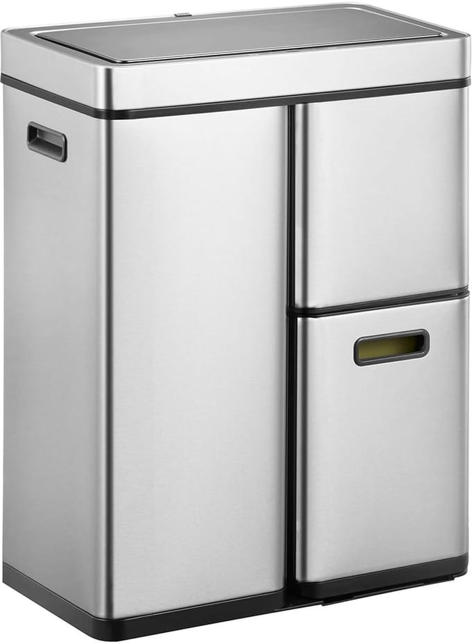 Sensor Afvalscheider Prullenbak 60 Liter - Stijlvol RVS met 3 Compartimenten voor Afvalscheiding