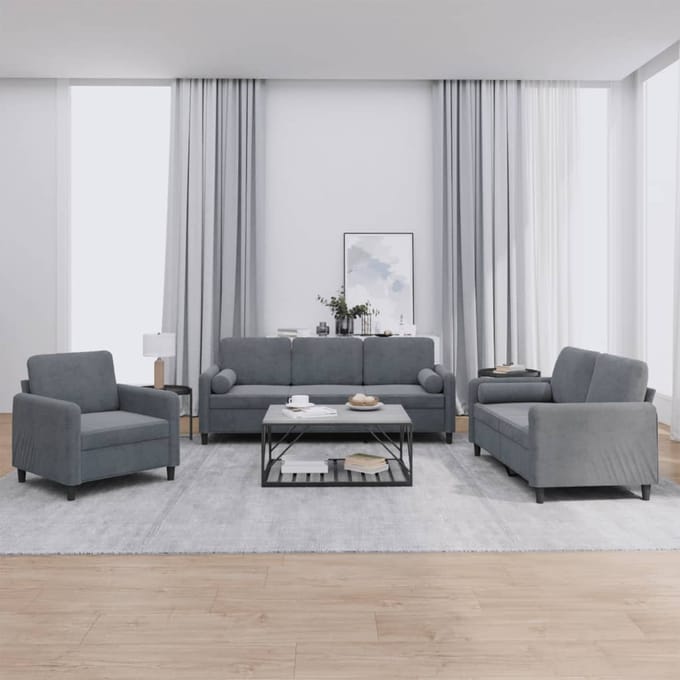vidaXL - 3-delige - Loungeset - met - kussens - fluweel - donkergrijs
