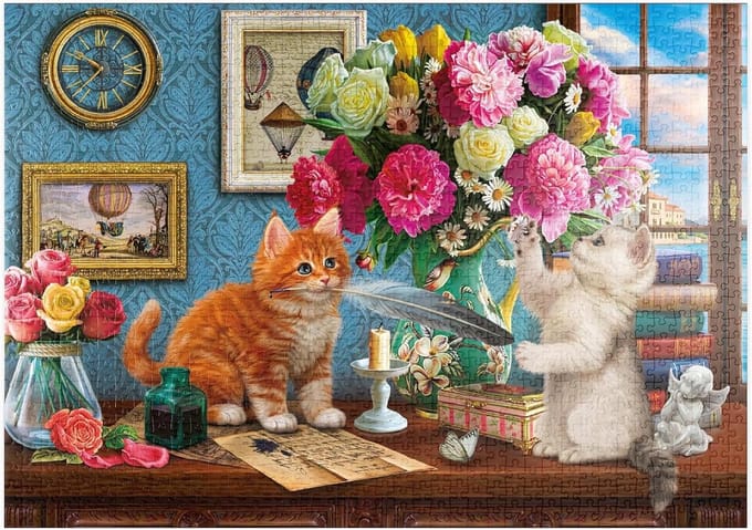 Legpuzzel - Kittens Bloemen - Ontspanning Thuis - Premium Kwaliteit Karton - 1000 Stukjes - Multicolor