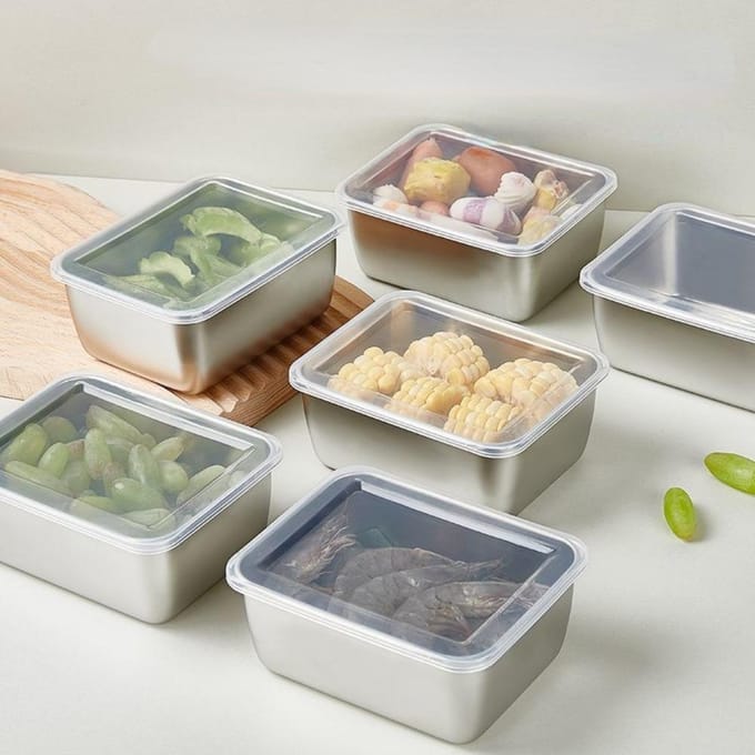 Réfrigérateur en acier inoxydable, boîte de conservation des aliments, Bento de fruits, boîte de rangement hermétique de la viande, conteneur de stockage de cuisine, stockage des aliments argenté