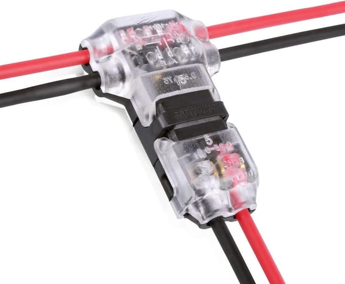 Pack of 10 cable connectors wire connectors - 2 pin low voltage T-tap - 3 way quick split - no soldering without stripping - compatible with 18-24 AWG cable