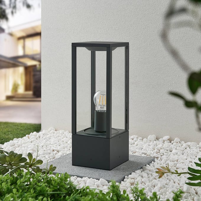 Lindby - Sokkellamp - 1licht - Aluminium, glas - H: 40 cm - E27 - antraciet, transparant