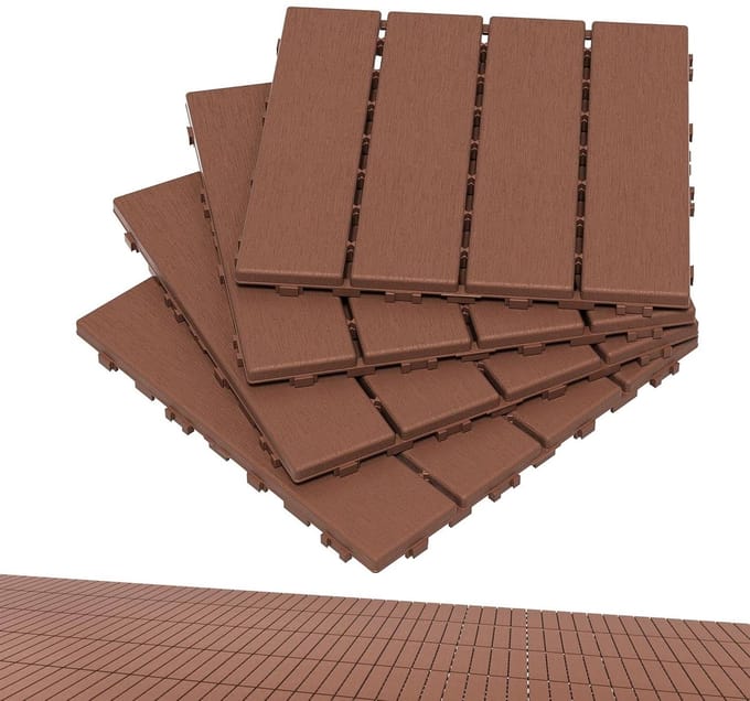 Kliktegels Balkon - Terrastegels Houtlook - Buiten Leven - Weerbestendig Antislip - 2 m² - Bruin