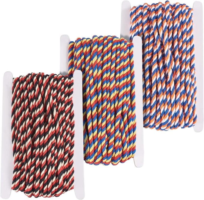 60m Gedraaide Polyester Koorden 6mm - 3 Kleuren - Perfect voor Macramé, Breien en Decoratie